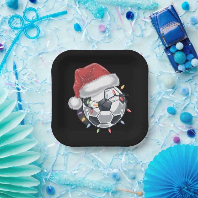 Santa Soccer Ball Sports Christmas Soccer Player  Paper Plates (Party)