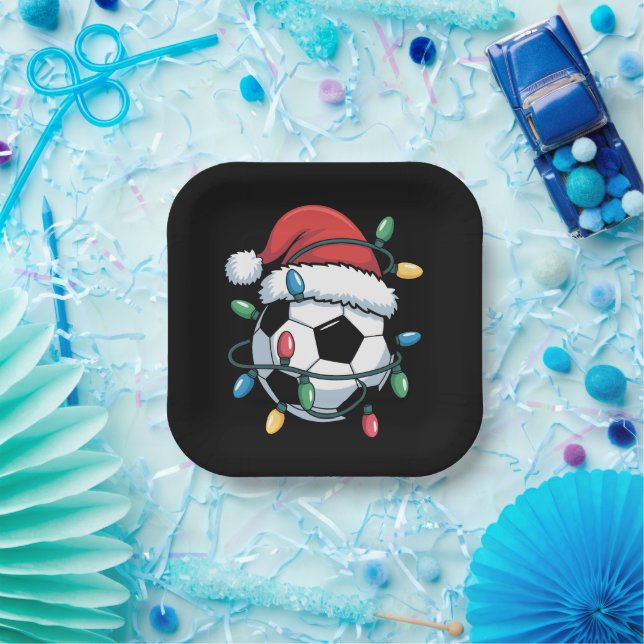 Santa Soccer Ball Sports Christmas Soccer Player Paper Plates (Party)