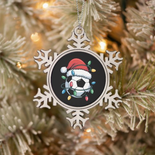 Santa Soccer Ball Sports Christmas Soccer Player Snowflake Pewter Christmas Ornament