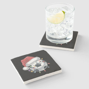 Santa Soccer Ball Sports Christmas Soccer Player  Stone Coaster