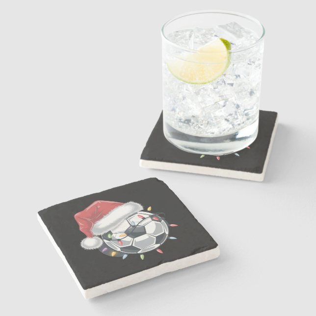 Santa Soccer Ball Sports Christmas Soccer Player  Stone Coaster (Side)