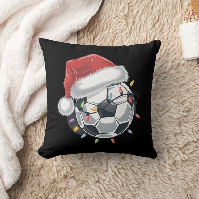 Santa Soccer Ball Sports Christmas Soccer Player  Throw Pillow (Blanket)