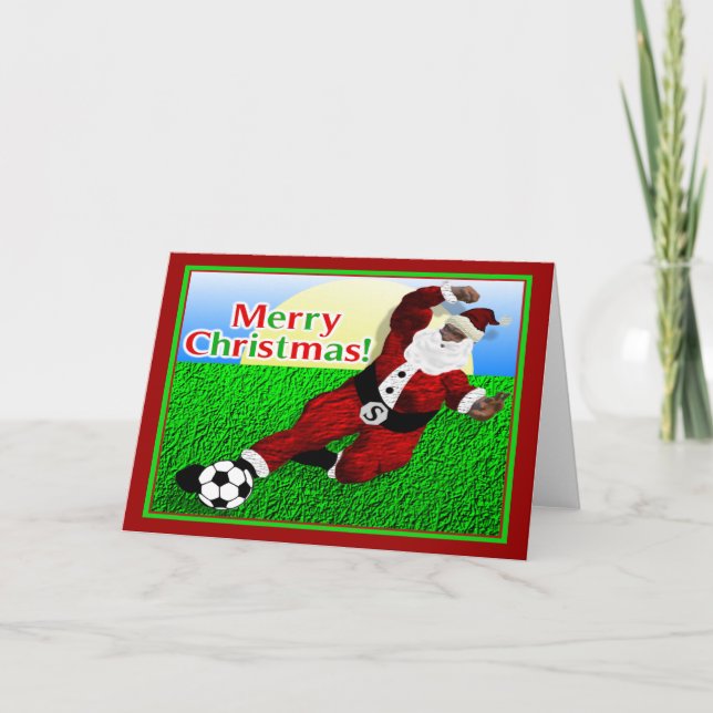 Santa Soccer Merry  Christmas Card (Front)