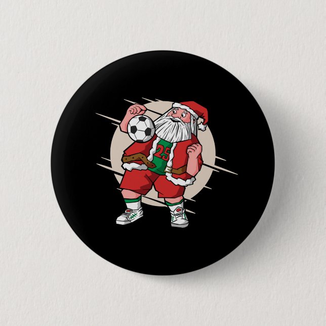 Santa Soccer Player Christmas Design Button (Front)