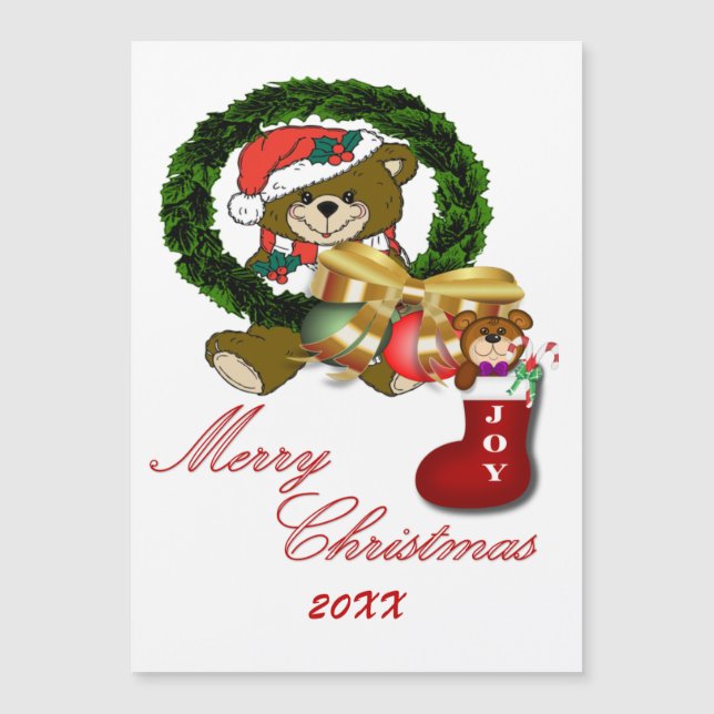 Santa Sock Christmas Magnetic Card (Front)