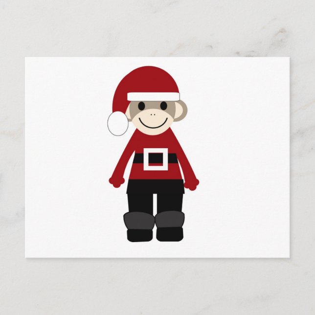 Santa Sock Monkey Holiday Postcard (Front)