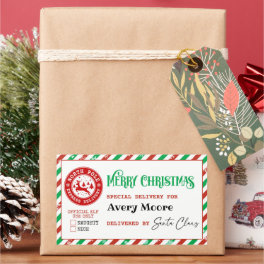 Santa Special Delivery North Pole Christmas Gift Rectangular Sticker