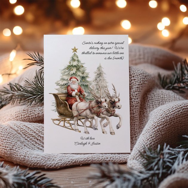 Pregnancy christmas card - Pink Dramatic personalized gifts for you Santa special delivery pregnancy christmas card