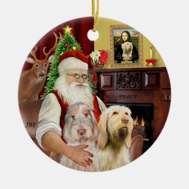 Santa - Spinone Italiano (TWO) Ceramic Ornament (Front)