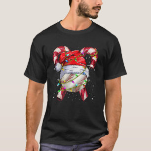 Santa Sports Candy Cane Christmas Baseball Player  T-Shirt