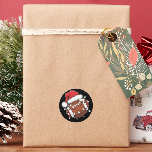 Santa Sports Christmas American Football Lover Classic Round Sticker (Holiday)