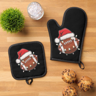 Santa Sports Christmas American Football Lover Oven Mitt & Pot Holder Set