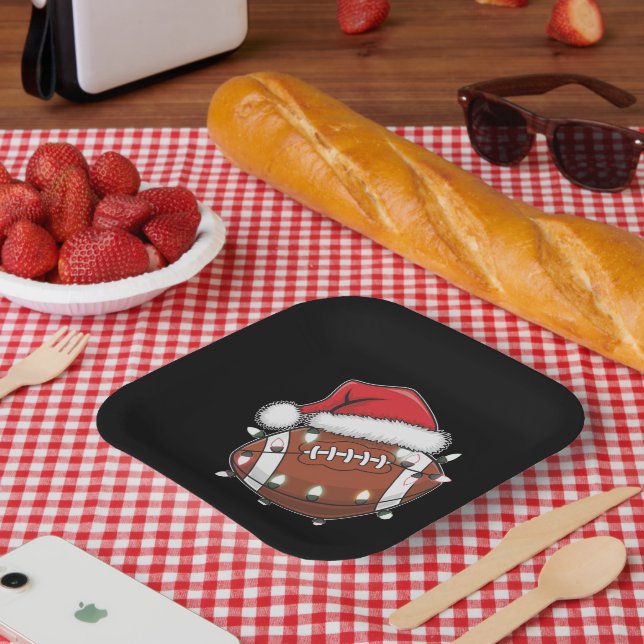 Santa Sports Christmas American Football Lover Paper Plates (Picnic)