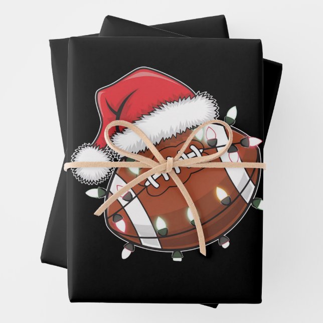 Santa Sports Christmas American Football Lover Wrapping Paper Sheets (In situ)