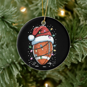 Santa Sports Christmas American Football Player  Ceramic Ornament