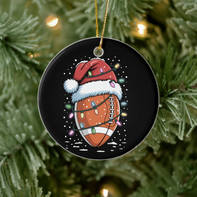 Santa Sports Christmas American Football Player  Ceramic Ornament (Tree)