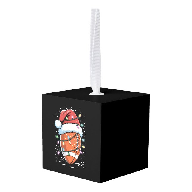 Santa Sports Christmas American Football Player  Cube Ornament (Back Angled)