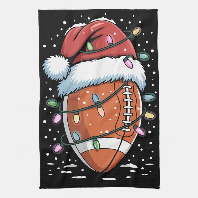 Santa Sports Christmas American Football Player  Kitchen Towel (Vertical)