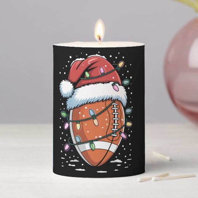 Santa Sports Christmas American Football Player  Pillar Candle (In Situ)