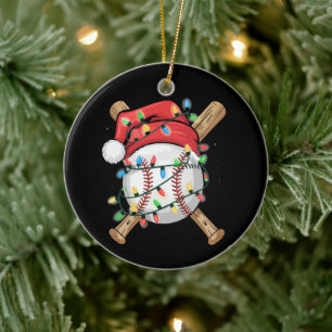 Santa Sports Christmas Baseball Player  Ceramic Ornament