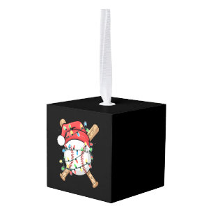 Santa Sports Christmas Baseball Player  Cube Ornament