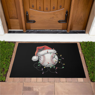 Santa Sports Christmas Baseball Player Doormat
