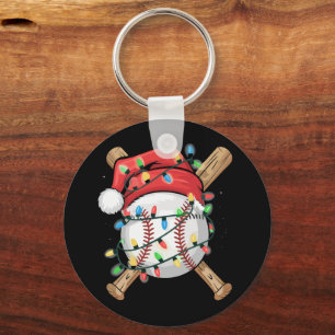 Santa Sports Christmas Baseball Player Keychain