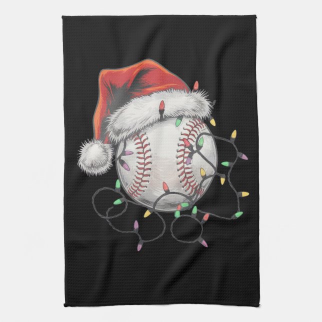 Santa Sports Christmas Baseball Player Kitchen Towel (Vertical)