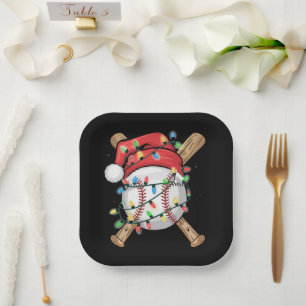 Santa Sports Christmas Baseball Player Paper Plates
