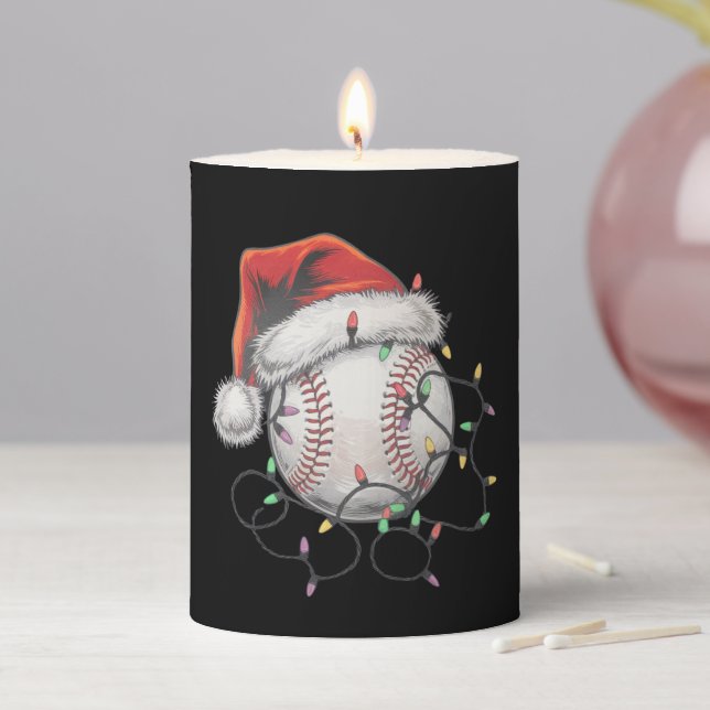 Santa Sports Christmas Baseball Player Pillar Candle (In Situ)