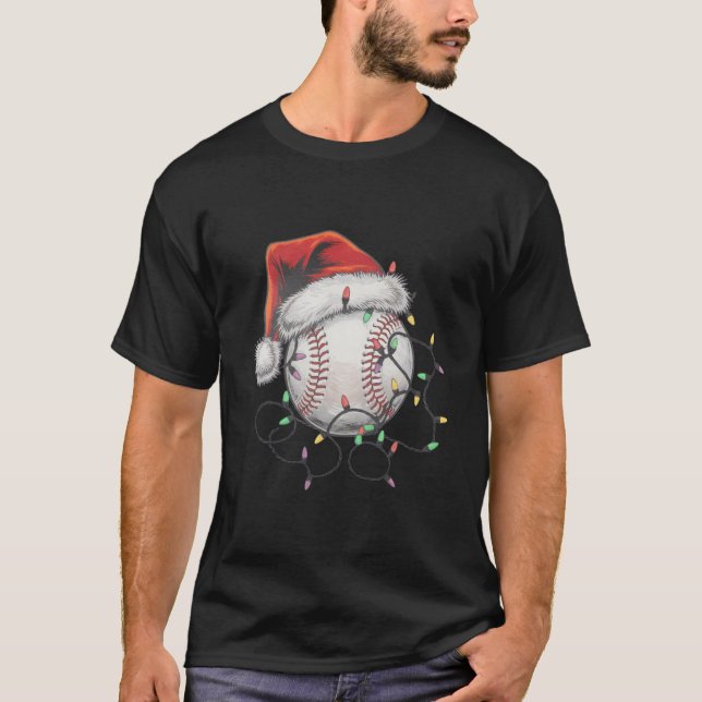 Santa Sports Christmas Baseball Player T-Shirt (Front)
