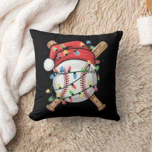Santa Sports Christmas Baseball Player Throw Pillow