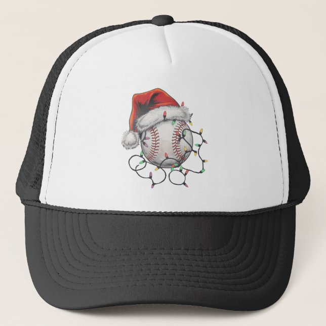 Santa Sports Christmas Baseball Player Trucker Hat (Front)