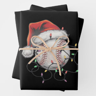 Santa Sports Christmas Baseball Player Wrapping Paper Sheets