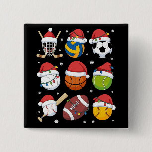 Santa Sports Christmas Sport Ball Player Lover Button
