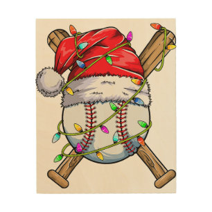 Santa Sports Design For Men Boys Christmas Basebal Wood Wall Art