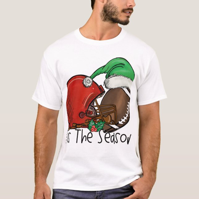 Santa Sports Design Men Boys Christmas Football T-Shirt (Front)