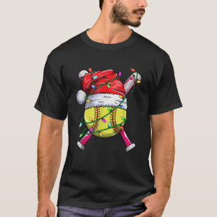 Santa Sports Design Women Girls Christmas Softball T-Shirt