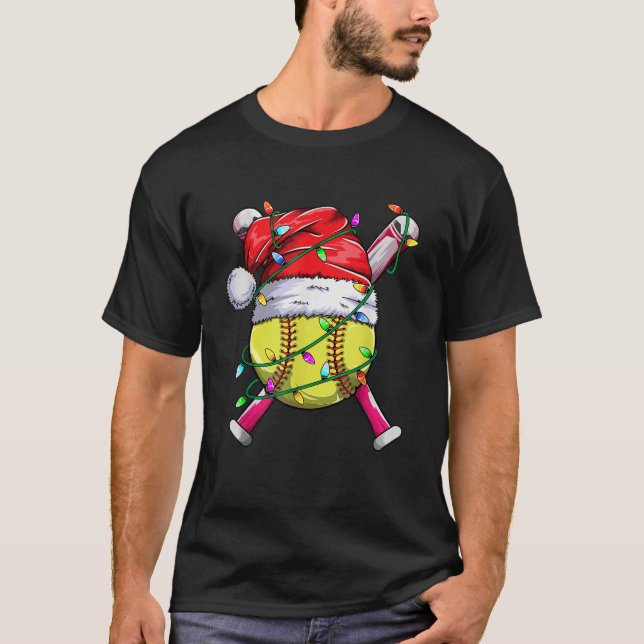 Santa Sports Design Women Girls Christmas Softball T-Shirt (Front)