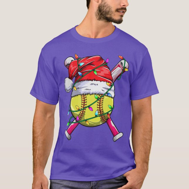 Santa Sports Design Women Girls Christmas Softball T-Shirt (Front)