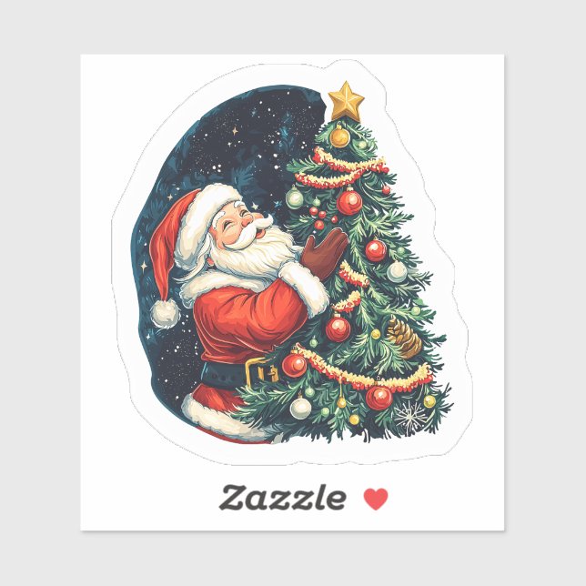 Santa Spreading Joy by the Christmas Tree Sticker (Sheet)