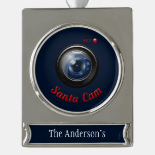 Santa Spy Camera Silver Plated Banner Ornament