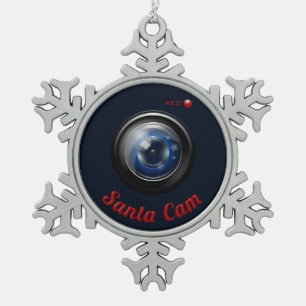 Santa Spy Camera Snowflake Pewter Christmas Ornament