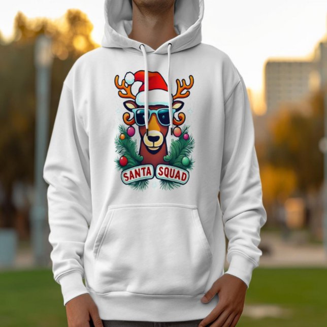 Santa Squad Cool Reindeer with Glasses Christmas  Hoodie (Creator Uploaded)
