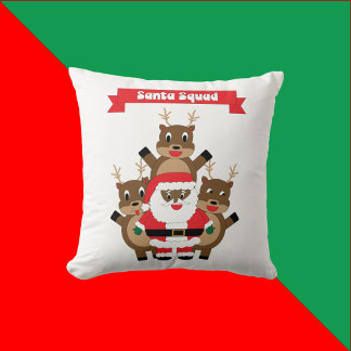 Santa Squad Funny Reindeer Black Santa Claus Throw Pillow