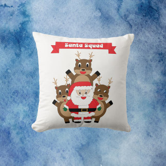 Santa Squad Funny Reindeer Throw Pillow