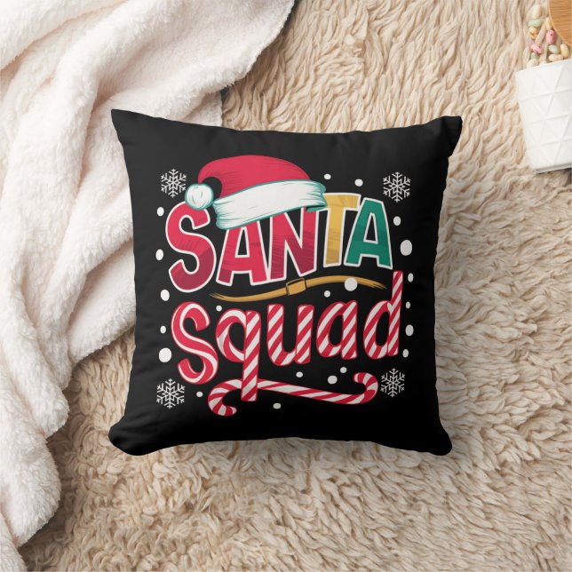 Santa Squad Xmas Squad Family Matching Santa Crew Throw Pillow (Blanket)