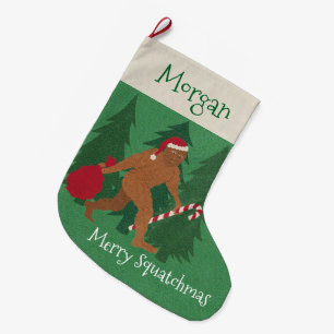 Santa Squatch Christmas For Kids Add Your Name Large Christmas Stocking