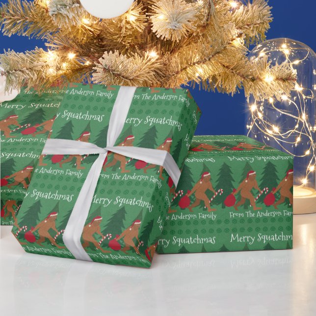 Santa Squatch Christmas Humor Add Your Name Wrapping Paper (Holidays)