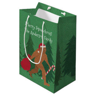 Santa Squatch Christmas Medium Cartoon Bigfoot Gift Bag